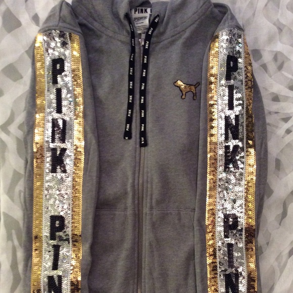 PINK Victoria's Secret Tops - Pink Bling Hoodie With Gold/Silver/Black Sequins